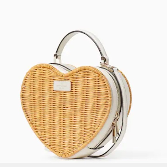kate spade Handbags - Authentic KATE SPADE LOVE SHACK WICKER HEART CROSSBODY PARCHMENT K7403 NWT